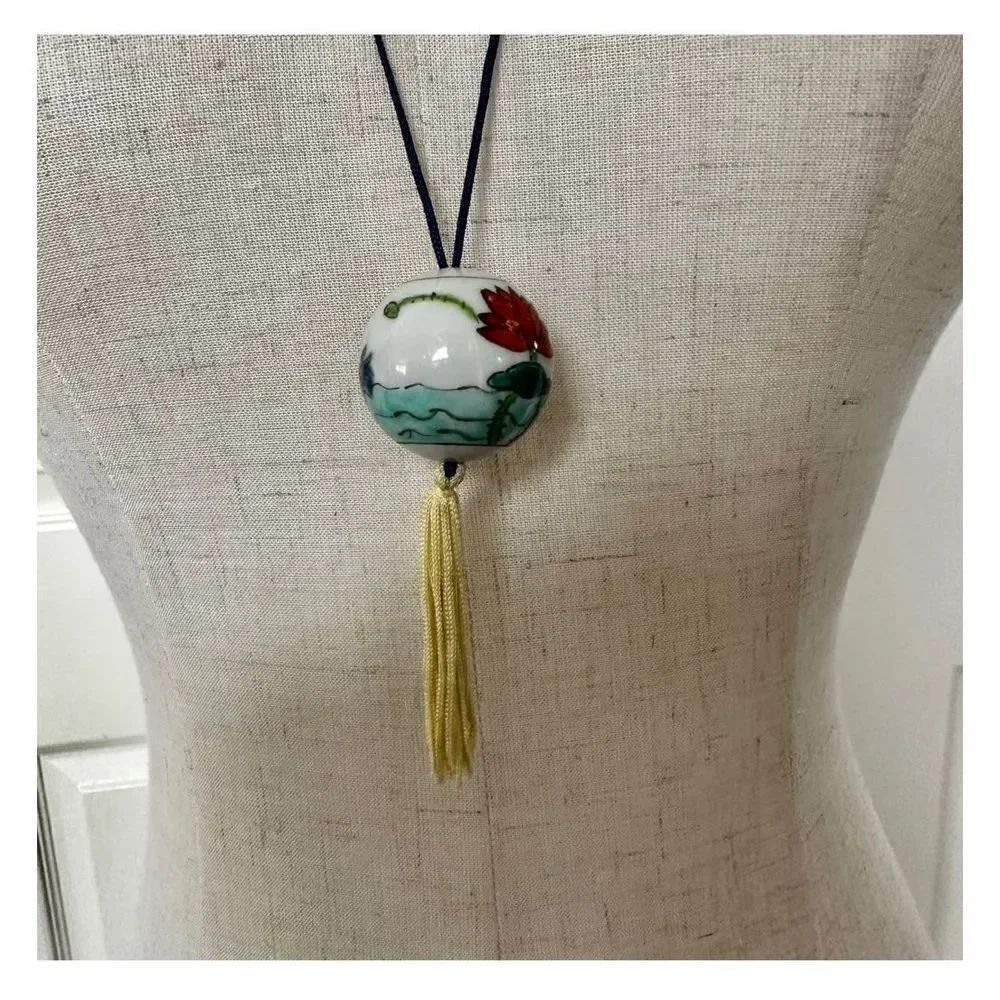 Chinese hand painted ball with tassel necklace on cord